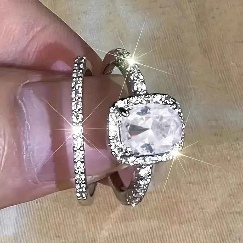 T0371 Women's White Gold Engagement Ring Cushion Cut Natural Diamond G Color Halo Setting