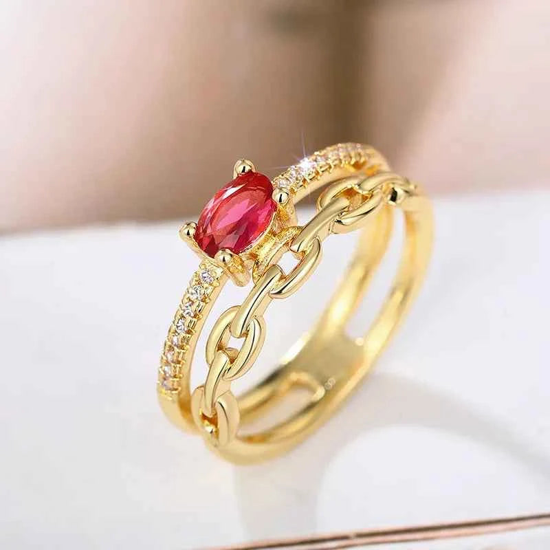 Q968 Women's Gold Gemstone Ring Oval Cut Zircon Pave Setting Gift Fine Rings