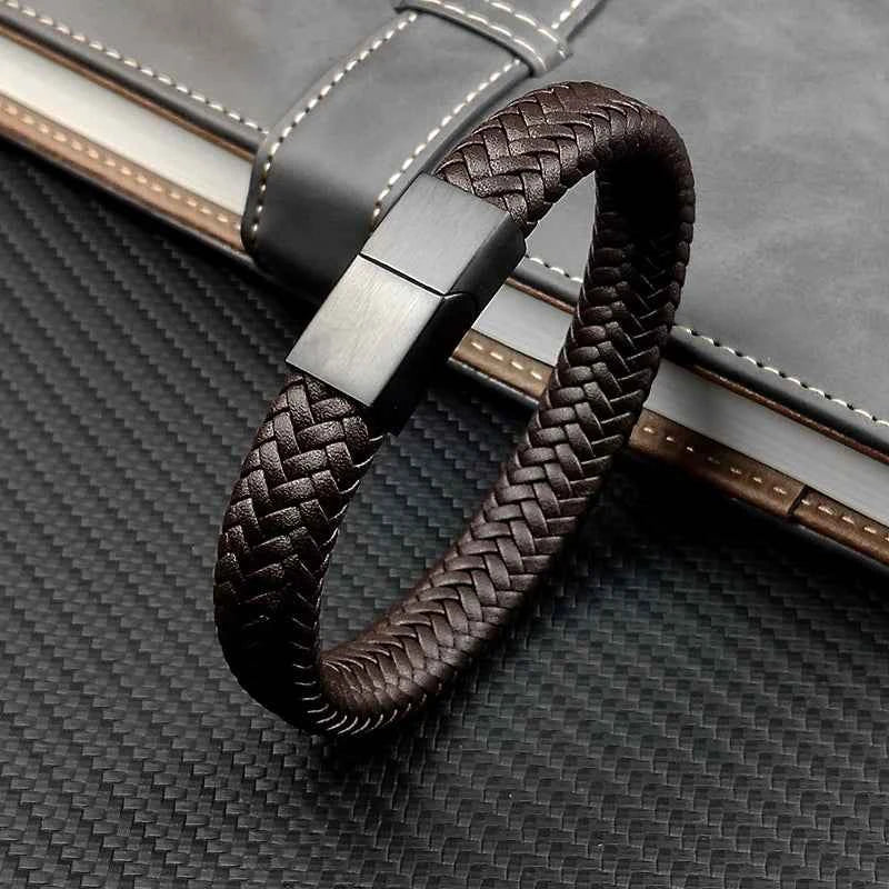Punk Braclets Charm black/brown Man Bracelets With 16 strands Braided Leather Stainless Steel Magnetic Clasp rope women jewelry