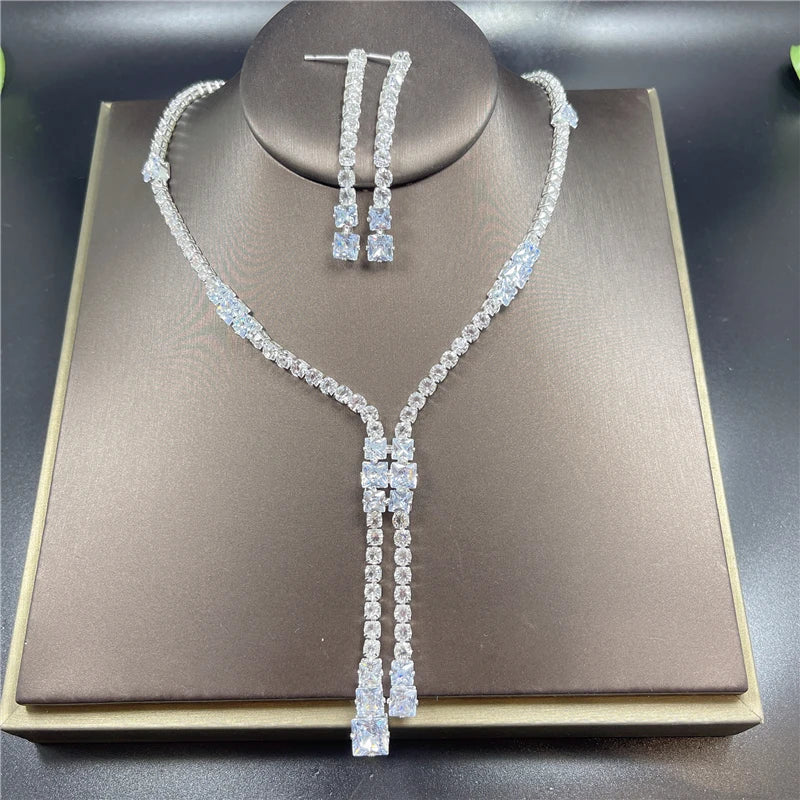 Elegant Crystal Tassel Wedding Jewelry Set - Silver & Gold