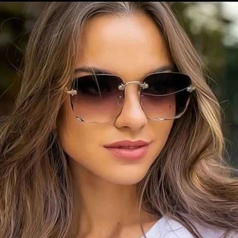Luxury Square Rimless Sunglasses - UV400 Designer Summer Shades
