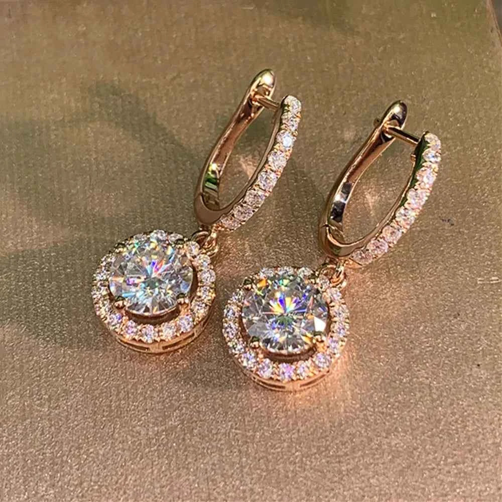 E1806 Gold Diamond Earrings with Side Stones Brilliant Cut G Color Natural Diamonds Classic Women's Wedding Jewelry