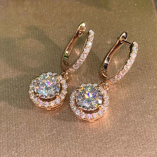 E1806 Gold Diamond Earrings with Side Stones Brilliant Cut G Color Natural Diamonds Classic Women's Wedding Jewelry