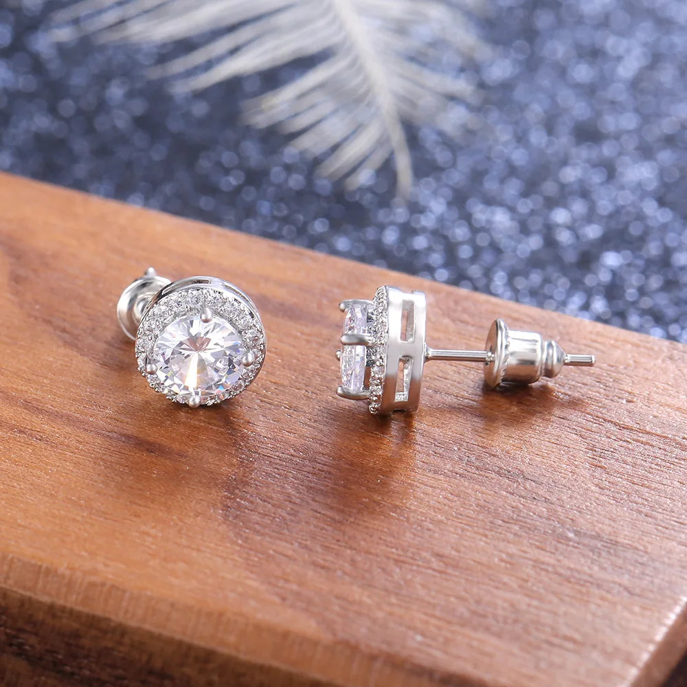 Elegant Gold Plated Diamond Stud Earrings - Round Bezel Setting