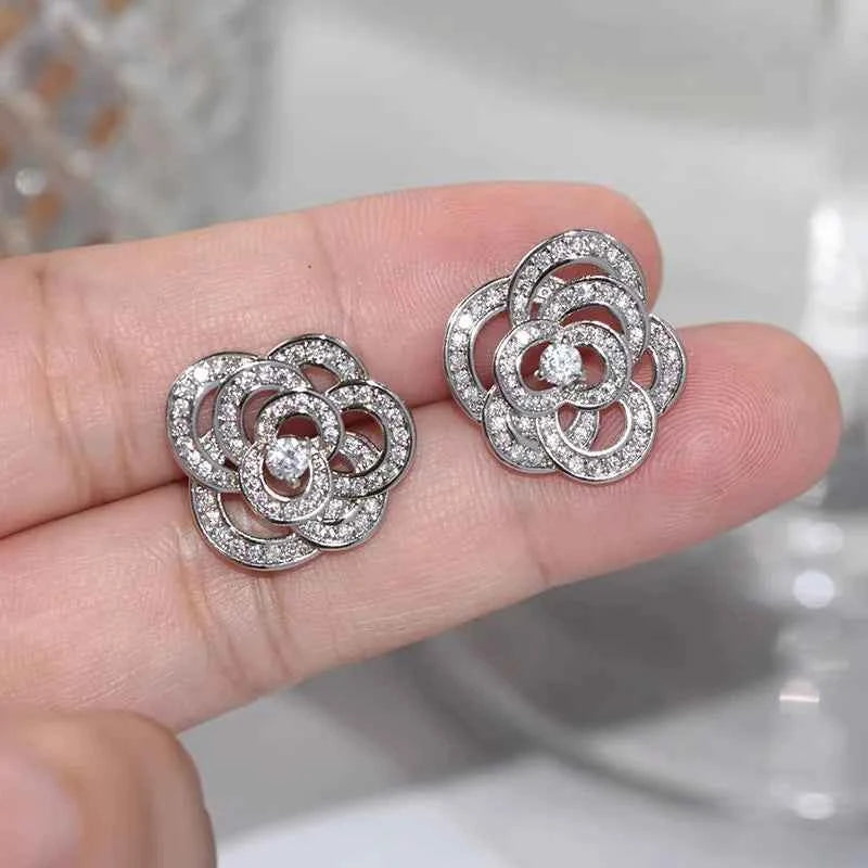 E3202 Diamond Earrings Silver Round Brilliant Cut G Color Natural Diamonds Side Diamond Women's Classic Everyday Wear Jewelry