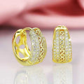Gold plated huggie earrings with diamond micro insert - round brilliant cut diamonds in 22k gold plated 925 silver setting