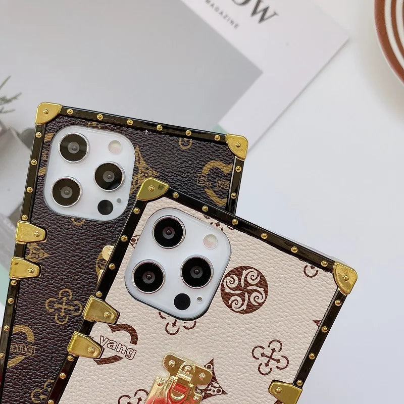 Elegant Square Luxury iPhone Case - Premium PU Leather Cover