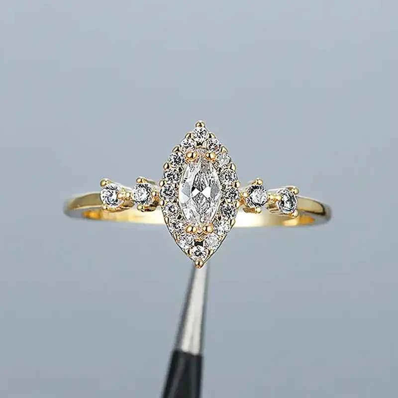 Q910 Women's 18K Gold Filled Marquise Cut Diamond Engagement Ring with Natural G Color and Side Diamonds-Trendy Design