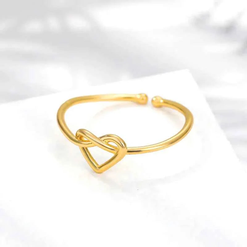 Elegant Gold Stainless Steel Ring - Couple Heart Design