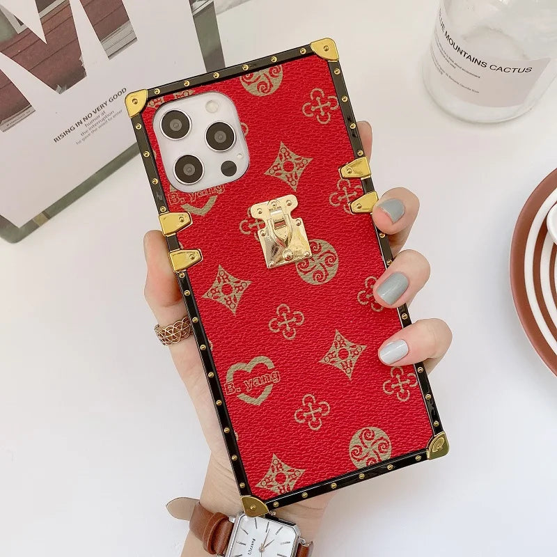 Elegant Square Luxury iPhone Case - Premium PU Leather Cover