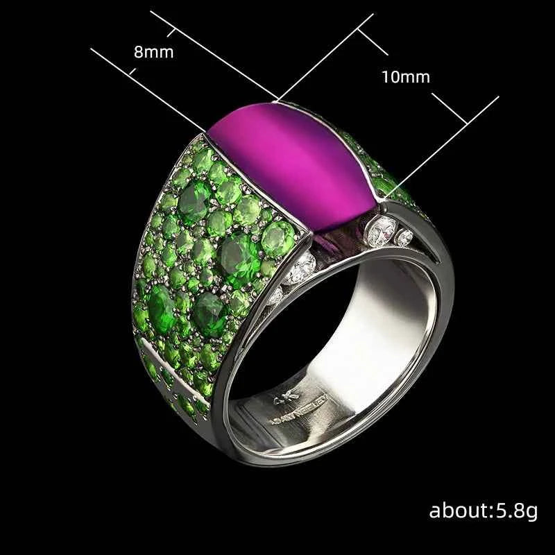 Annie Ley Cocktail Ring Women's Natural Peridot Round Pave Setting Party Fashion Rings H068