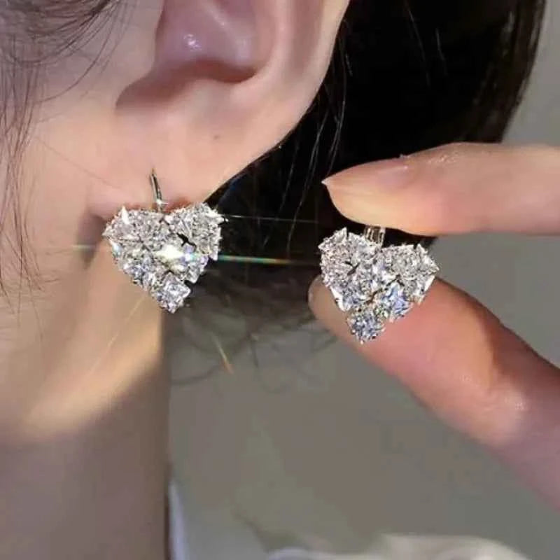 White Gold Diamond Earrings Princess Cut Natural D Color Women's Wedding Romantic Style Fine Jewelry