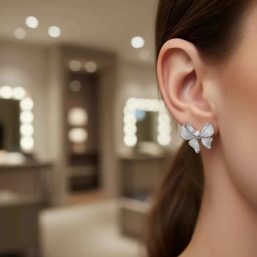 Cute Bowknot Stud Earrings For Women Crystal Rhinestone Alloy Party Jewelry Fashion Accessory