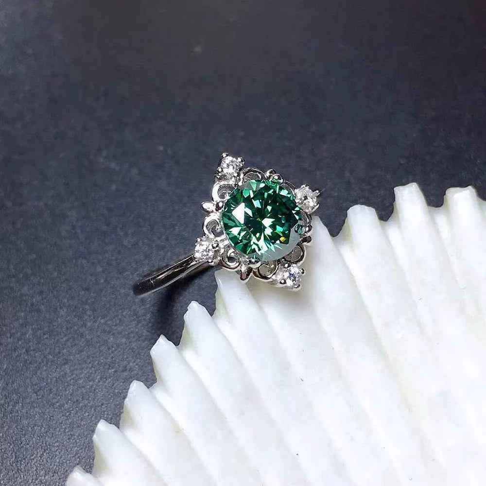 F1403 Emerald Ring Women's Round Natural Gemstone Prong Setting Flower Engagement Fashion Rings