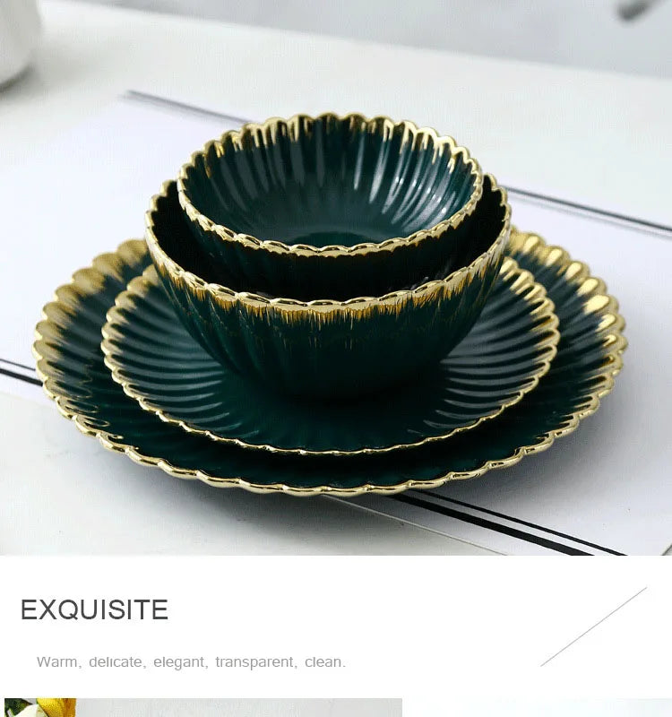 Elegant Vintage Ceramic Dinnerware Set - Gold Rim Design