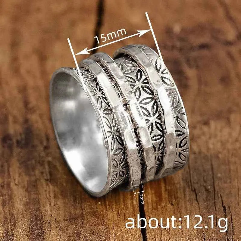 A055 Silver Flower Pattern Bohemia Style Ring Unisex Fashion Jewelry Gift No Stone Inlay