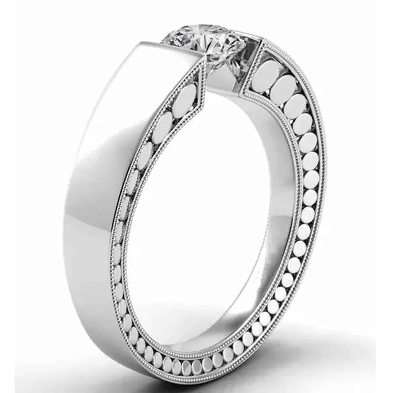 F284 Women's White Gold Diamond Ring Round Brilliant Cut Natural D Color Classic Engagement Style