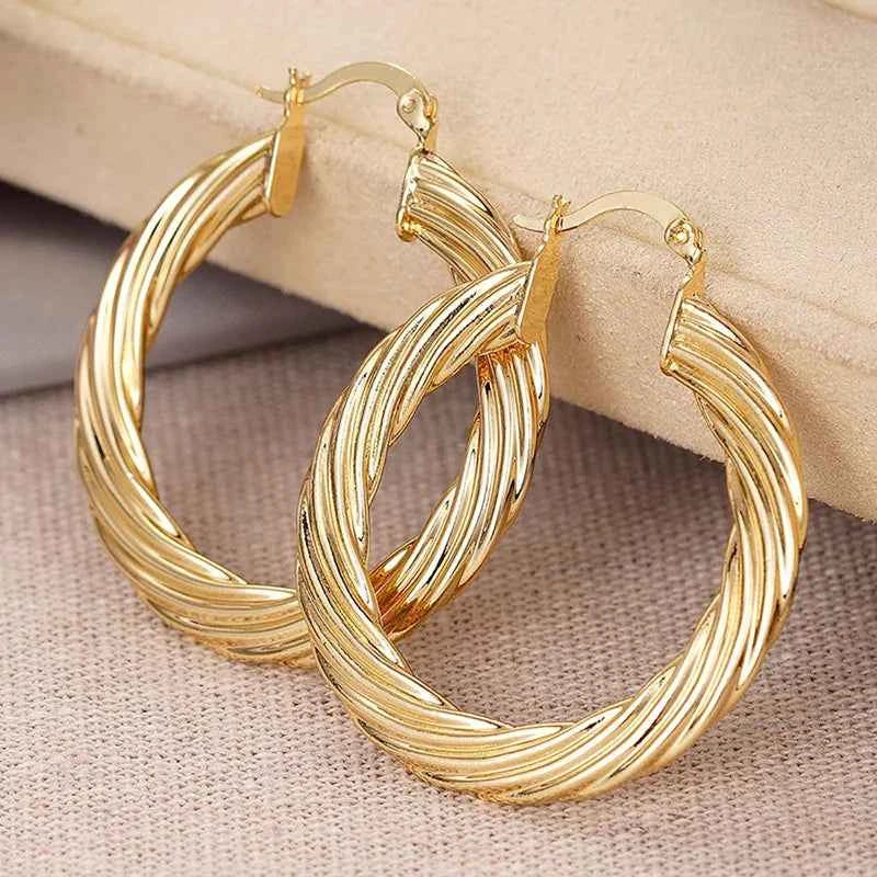 Golden Hoop Earrings For Women 18K Gold Plated Zinc Alloy Classic Style Fashion Jewelry Large Round Earrings