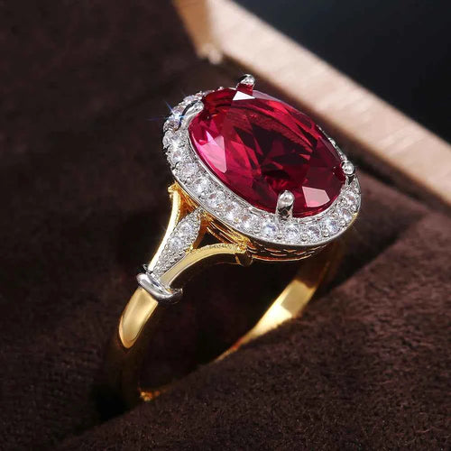 Brilliant Rose Red CZ Ring - Luxury Oval Cut Statement Jewelry