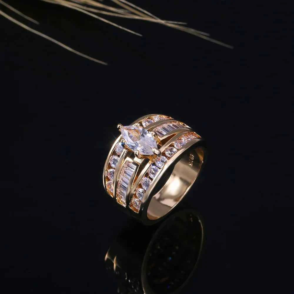 B2965 Women's 18K Solid Gold Marquise Diamond Engagement Ring with Round Brilliant Side Stones Natural D Color