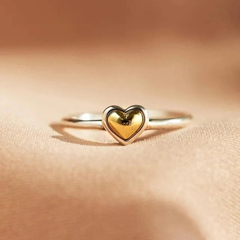 Elegant Gold Plated Heart Ring - Unisex Bezel Setting Daily Wear