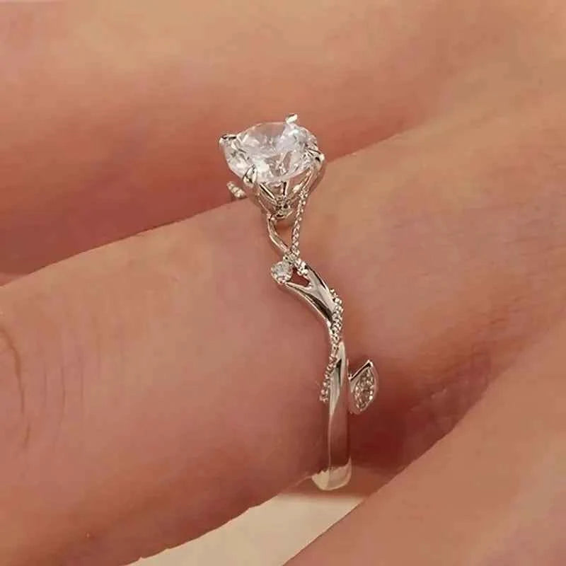 H363 Diamond Ring White Gold Round Brilliant Cut Natural Diamond Engagement Women's Jewelry G Color Side Stones