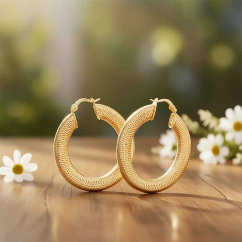 Golden Hoop Earrings For Women 18K Gold Plated Zinc Alloy Classic Style Fashion Jewelry Large Round Earrings
