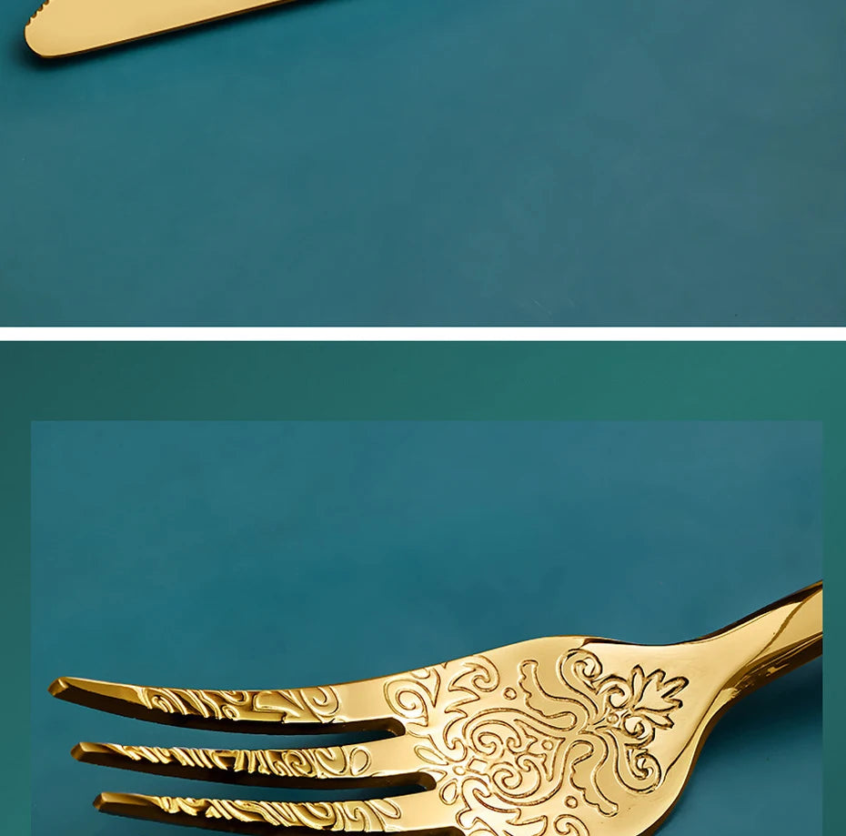 Elegant Vintage Carved Flatware Set - 304 Stainless Steel