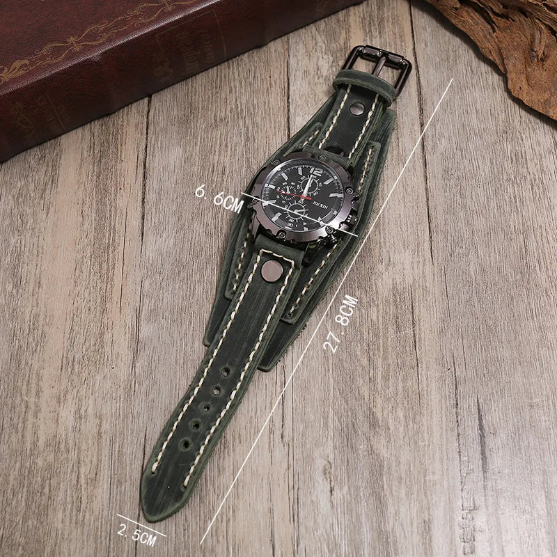 Rugged Men's Quartz Watch - Premium Cowhide Leather Punk Wristwatch
