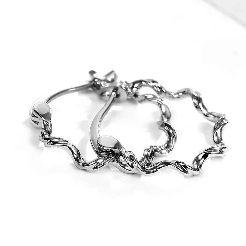 E920 White Gold Plated Zircon Hoop Earrings Minimalist Unisex Fine Jewelry
