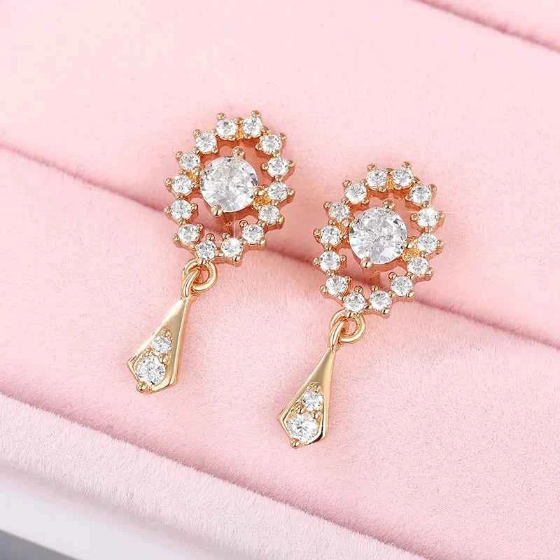 E2159 White Gold Flower Drop Earrings Crystal Rhinestone Claw Setting Classic Women's Wedding Jewelry