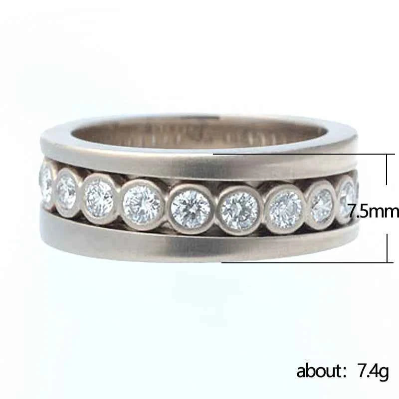 F813 White Gold Eternity Band Ring Round Brilliant Cut Diamond Channel Setting Unisex Wedding Fine Ring