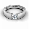 White gold diamond ring - round brilliant cut natural D color on polished band with milgrain edge