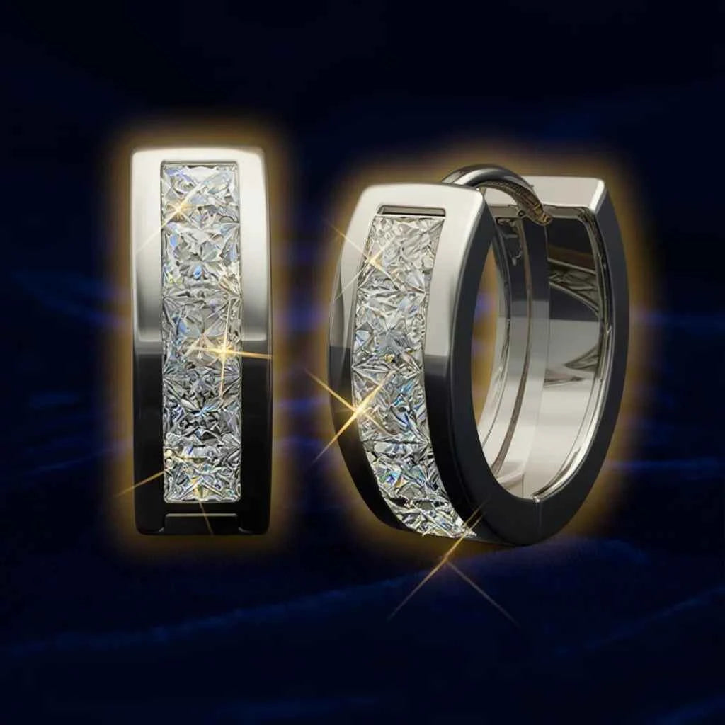 Luxury 925 Silver Huggie Earrings With Crystal Rhinestone Channel Setting Rhodium Plated Classic Unisex Everyday Wear Jewelry