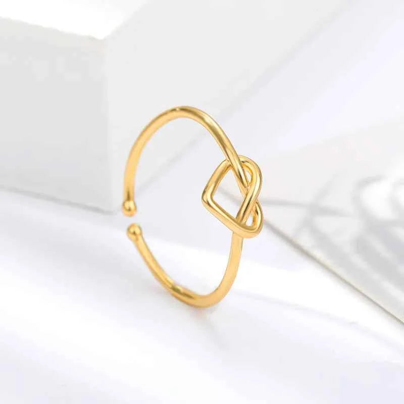 Elegant Gold Stainless Steel Ring - Couple Heart Design