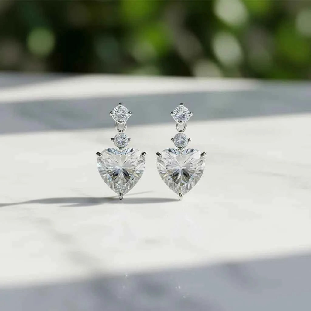 E3675 Yellow Gold Plated 925 Silver Heart Drop Earrings With Claw Setting For Women Wedding Romantic Crystal Jewelry