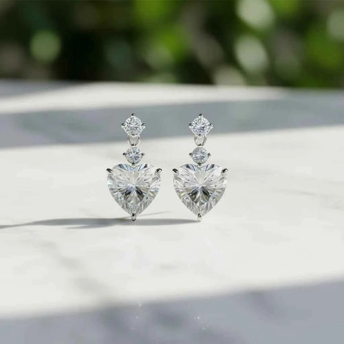 E3675 Yellow Gold Plated 925 Silver Heart Drop Earrings With Claw Setting For Women Wedding Romantic Crystal Jewelry