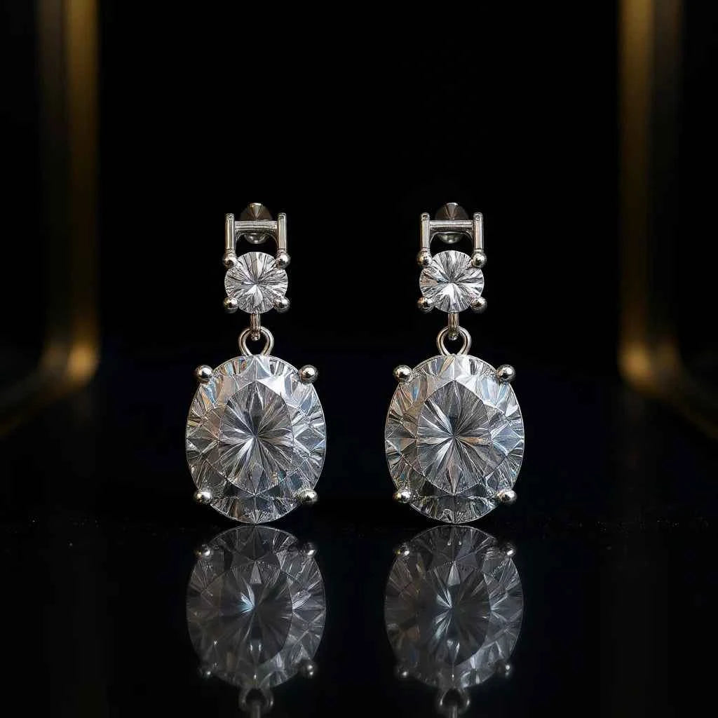 White Gold Diamond Earrings Oval Cut D Color Natural GIA Certified Classic Wedding Women's Jewelry