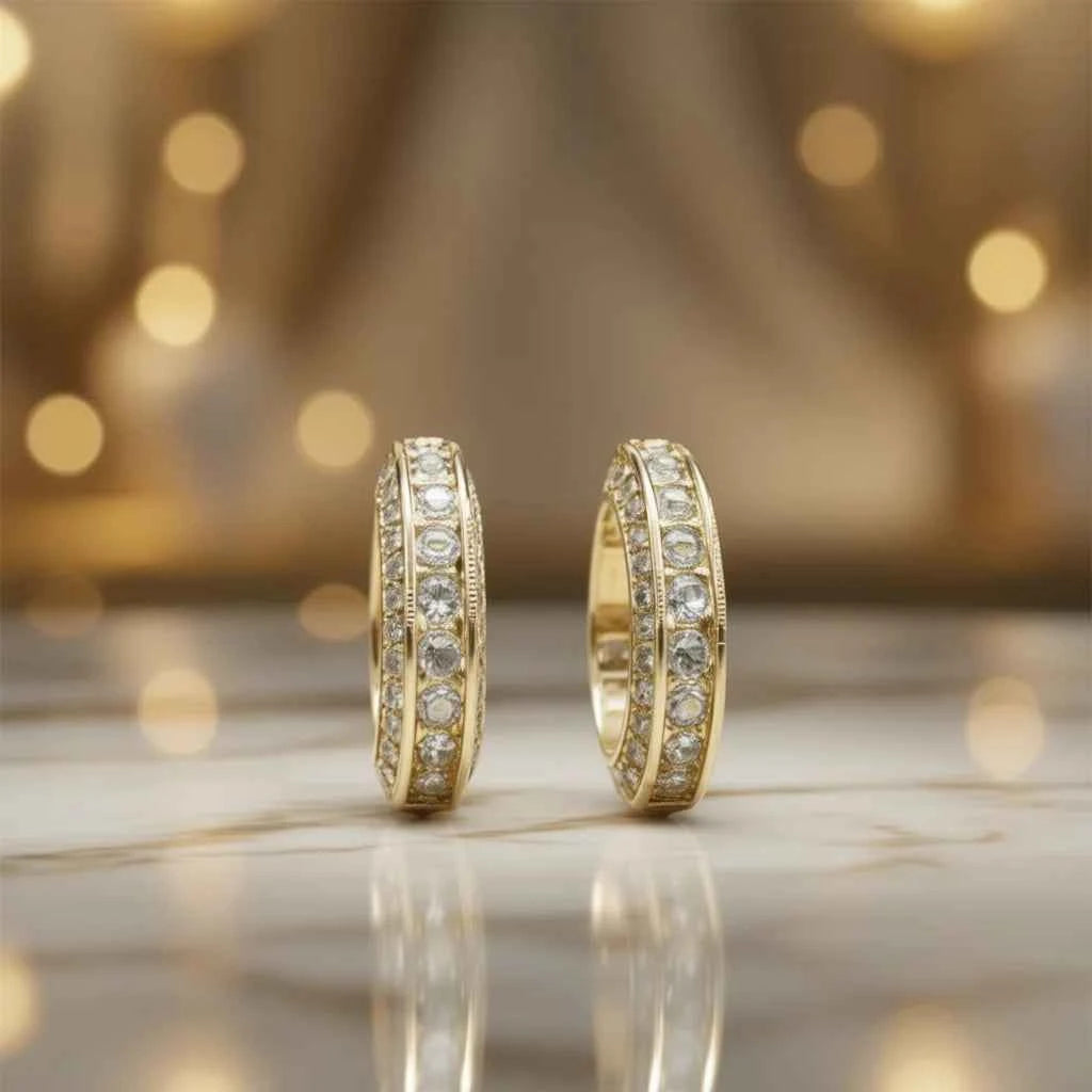 E712 Gold Hoop Earrings Crystal Rhinestone Channel Setting Luxury Everyday Wear Unisex
