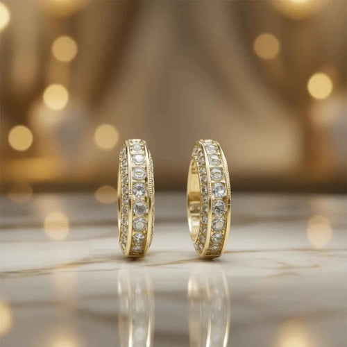 E712 Gold Hoop Earrings Crystal Rhinestone Channel Setting Luxury Everyday Wear Unisex