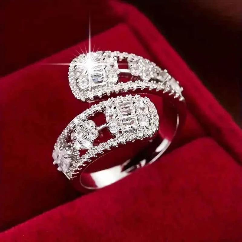 Emerald cut diamond engagement ring - white gold with natural G color diamonds, adjustable size
