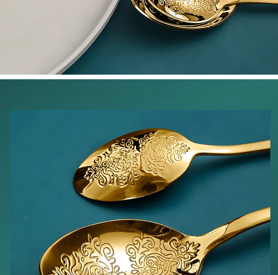 Elegant Vintage Carved Flatware Set - 304 Stainless Steel