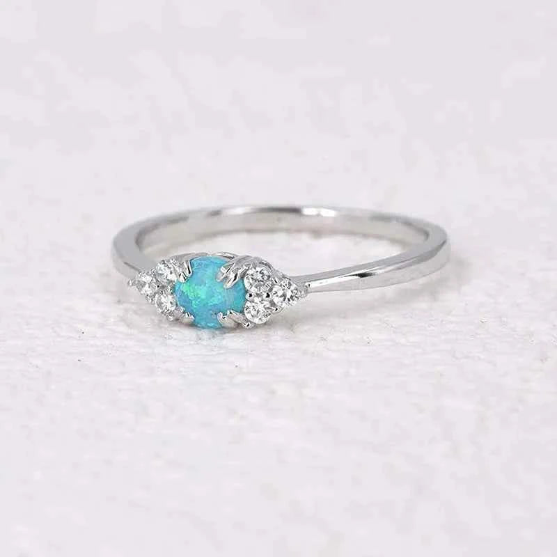 T0598 Silver Women's Engagement Ring with Side Diamond Round Brilliant Cut Natural Diamonds G Color