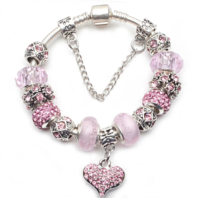 Elegant Crystal Flower Charm Bracelet - Gold Bead Design