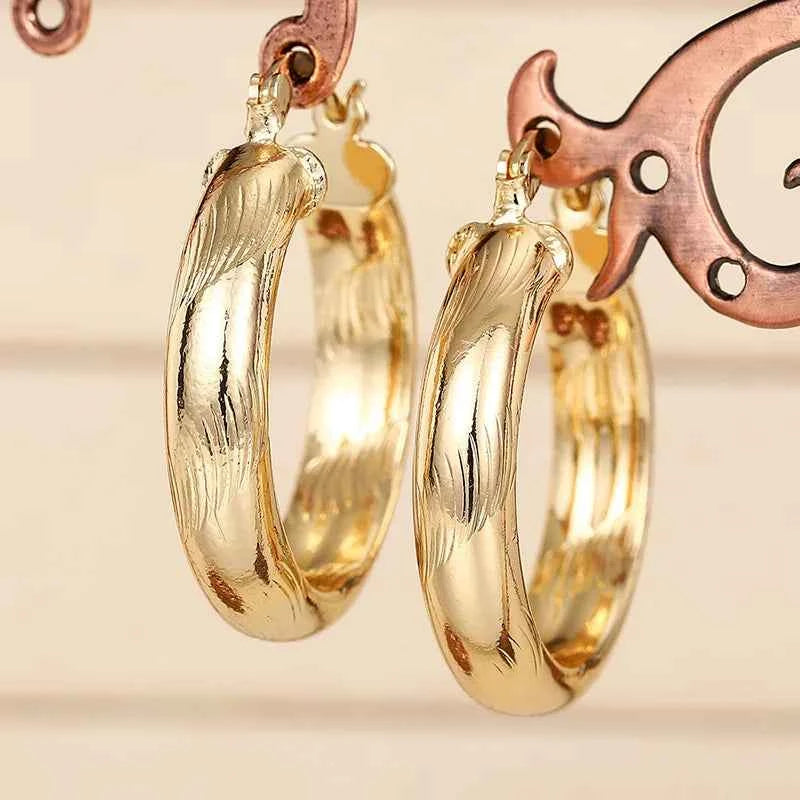 Golden Hoop Earrings 18K Gold Plated Zinc Alloy Classic Style Unisex Fashion Jewelry