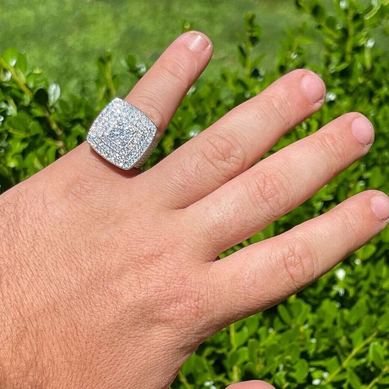 Premium Men's Hiphop Diamond Ring - Square Natural Stone