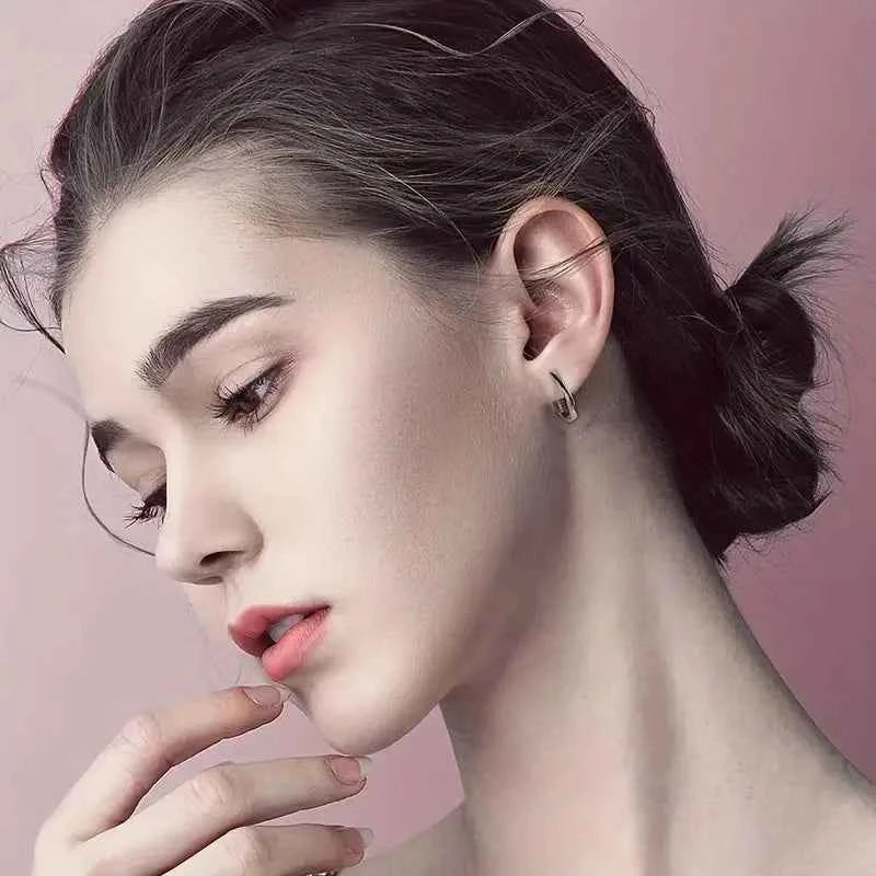 Minimalist 925 Silver Hoop Earrings Rhodium Plated Geometric Design Unisex Everyday Wear White Gold Color