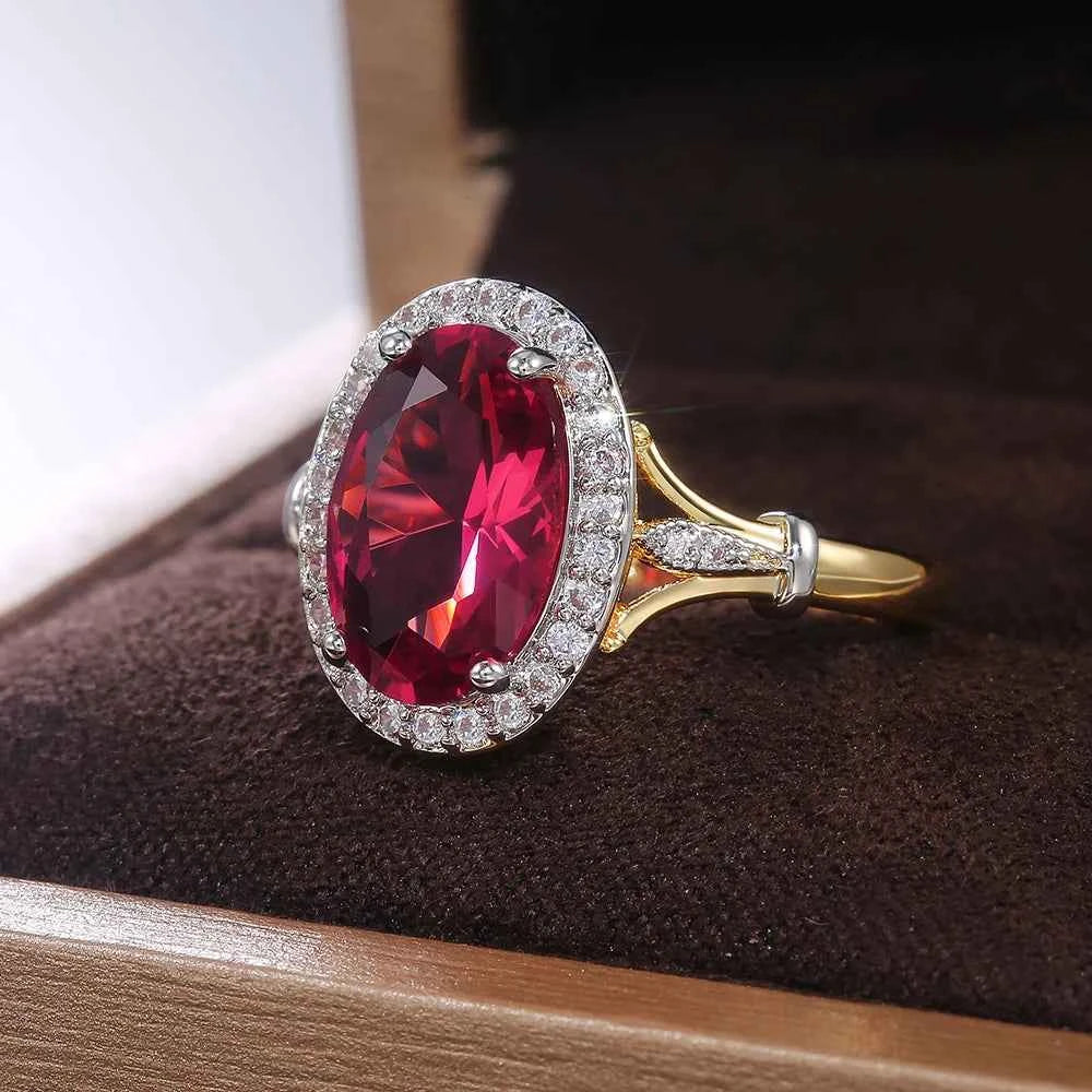 Brilliant Rose Red CZ Ring - Luxury Oval Cut Statement Jewelry