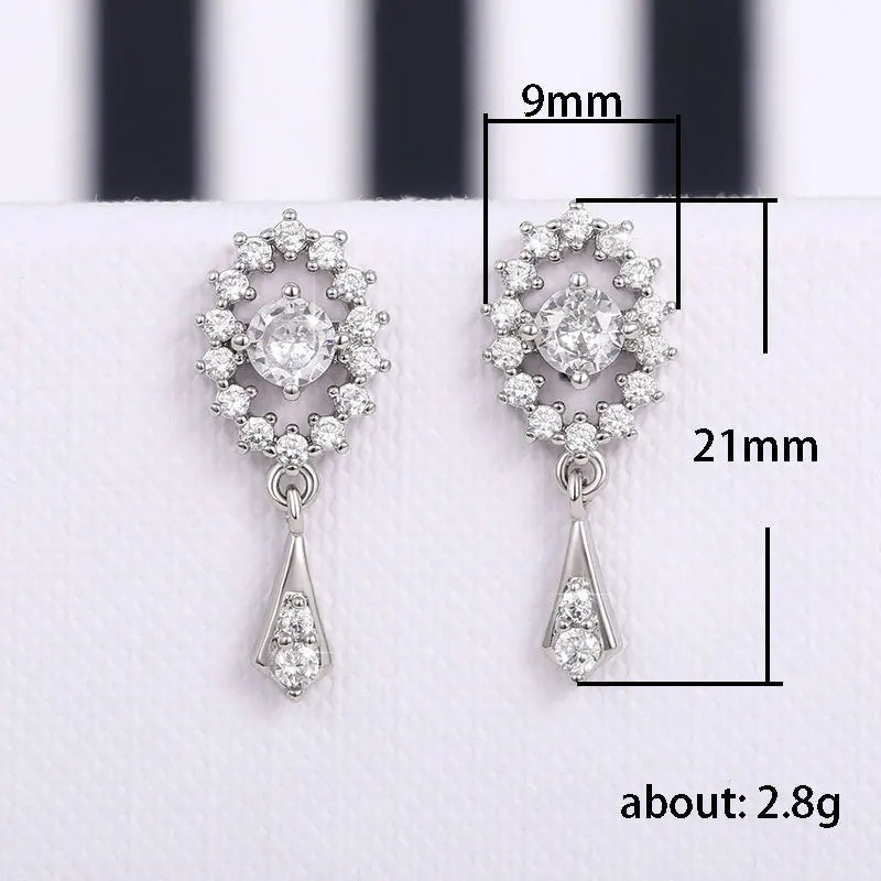 Elegant Crystal Flower Drop Earrings - White Gold Plated Wedding Jewelry