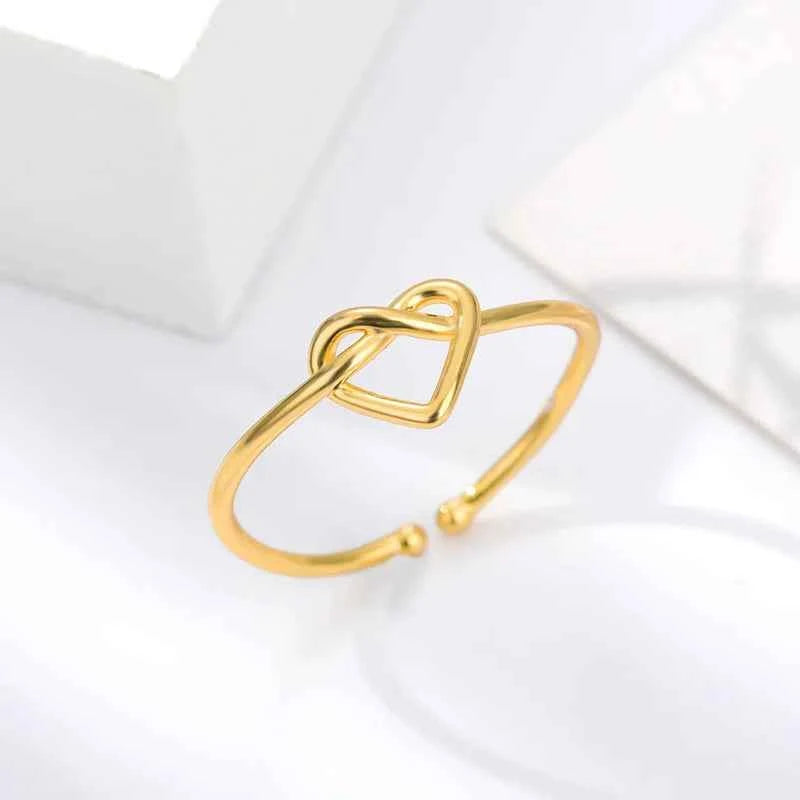 Elegant Gold Stainless Steel Ring - Couple Heart Design